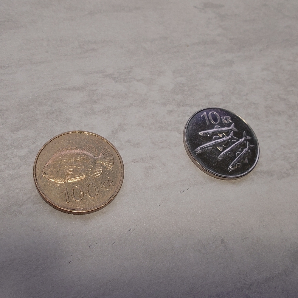 100 Kronur and 10 Kronur Coins